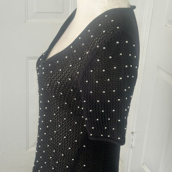 Jennifer Lopez Black Studded Open Weave Tunic Sweater Top Sz M - Picture 14 of 15